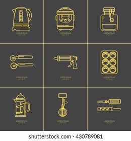 Set of kitchen utensils and items for baking. Cookware. Icons in a linear style. Kitchenware. Modern design