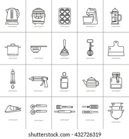 Set of kitchen utensils and items for baking. Cookware. Icons in a linear style. Kitchenware. Modern design
