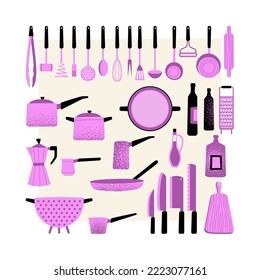 A set of kitchen utensils. Items for cooking. Vector illustration in flat style