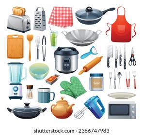 Set of kitchen utensils. Kitchenware collection, kitchen tools vector illustration isolated on white background