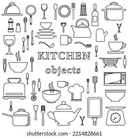 set of kitchen utensils. kitchen objects vector. kitchen utensils background.
