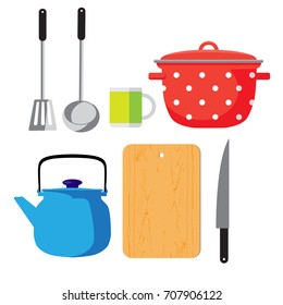 a set of kitchen utensils  on a white background