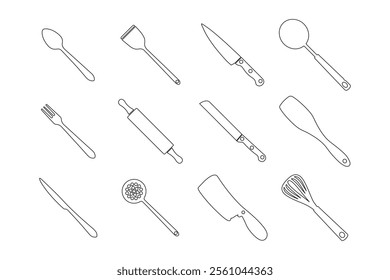 Set of kitchen utensils outline