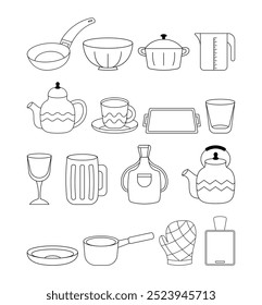 set of kitchen utensils outline illustration collection