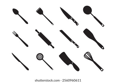 Set of kitchen utensils silhouettes