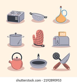 set of kitchen utensils, style