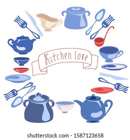 Set of kitchen utensils. Tape your favorite cuisine. Vector illustration For logos, packaging, brochures, advertising.