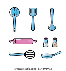 set kitchen utensils and traditional object