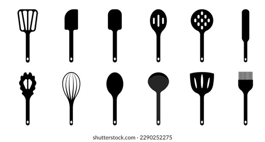 Set of kitchen utensils vector. Icons of objects for cooking in the kitchen. Household kitchen tools. Cooking vector icon.