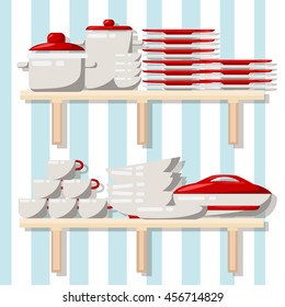 Set of kitchen utensils, vector illustration cook equipment and kitchenware chef design. Household cuisine interior housewares.