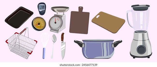 juego de utensilios de cocina en Vector.herramientas en estilo semi-realista.objetos para el diseño de la aplicación folleto de folleto de Sitio web de publicidad etiqueta engomada de embalaje.