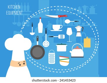 Set of kitchen vector icons, preparing food concept