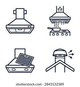 Set of kitchen ventilation and range hood line art vector icons