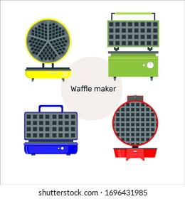 Set mit Waffeleisen aus der Küche. Küchengerät. Waffelmacher flachen Ikone. Vektorillustration.