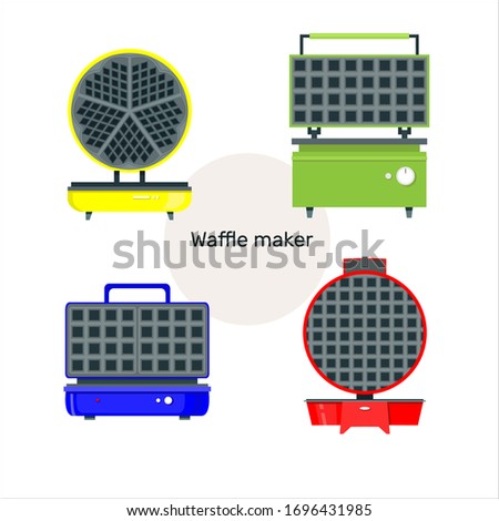 Set of kitchen waffle irons. Kitchen gadget. Waffle makers flat icon. Vector illustration.