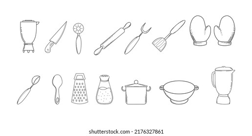 set of kitchen ware for cooking utensils illustrations