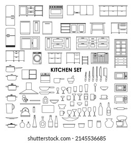 set of kitchen ware on white background, vector
