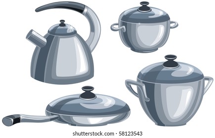 Set of kitchen ware Teapot of pan frying pan with transparent cover