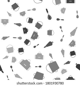 Set Kitchen whisk , Bakery bowl dough , Pastry bag for decorate cakes and Kitchen apron  on seamless pattern. Vector