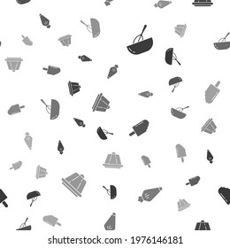 Set Kitchen whisk and bowl, Pastry bag, Ice cream and Pudding custard on seamless pattern. Vector
