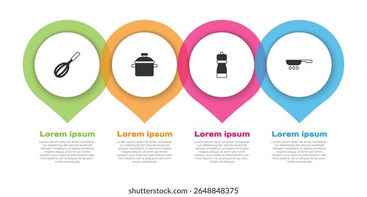 Set Kitchen whisk, Cooking pot, Pepper and Frying pan. Business infographic template. Vector