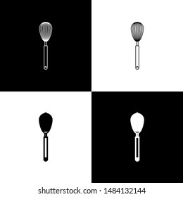 Set Kitchen whisk icon isolated on black and white background. Cooking utensil, egg beater. Cutlery sign. Food mix symbol.  Vector Illustration