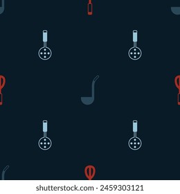 Set Kitchen whisk, ladle and Spatula on seamless pattern. Vector