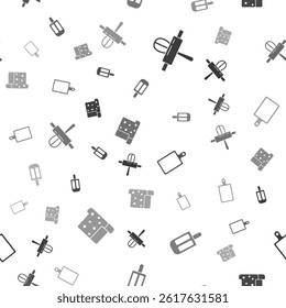 Set Kitchen whisk and rolling pin, Ice cream, Cutting board and Bread toast on seamless pattern. Vector