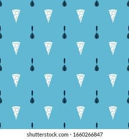 Ponga el whisky de cocina y la rebanada de pizza en un patrón impecable. Vector