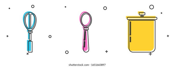 Set Küche Whisk , Spoon und Koch-Topf Symbol. Vektorillustration
