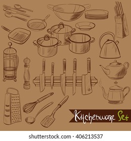 Set of kitchenware doodles.