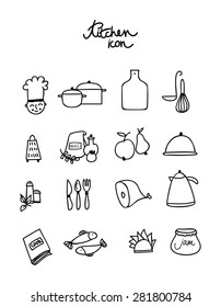  Set of kitchenware doodles icon