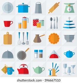 Set of kitchenware flat icons illustration