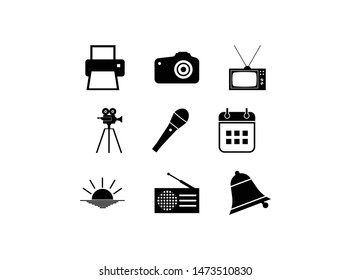 Set of Kitchenware and House Equipment Icon in Black Glyph Style. Consist Refrigerator, Pan, Food Blender, Washing Machine, Stove and More. Simple and Trendy Isolated on White Background.- Vector