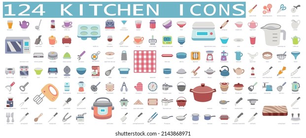 Set of kitchenware Icons isolated on white background.