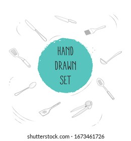 Set of kitchenware icons line style symbols with utensil, nutcracker, chopping knife and other icons for your web mobile app logo design.