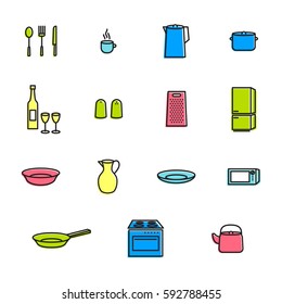 Set of kitchenware icons. Simple kitchen and cooking illustrations. Vector signs for mobile app or website.