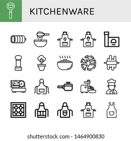 Set of kitchenware icons such as Bottle opener, Boiled, Dough, Apron, Stove, Grinder, Pot, Broken plate, Slicer, Cooking pot, Mincer, Cooker , kitchenware