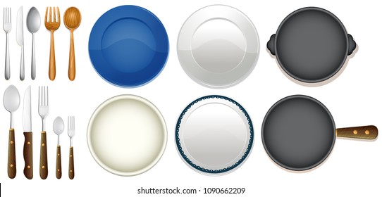 A Set of Kitchenware on White Background illustration