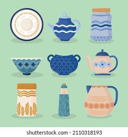 set kitchenware in porcelain style