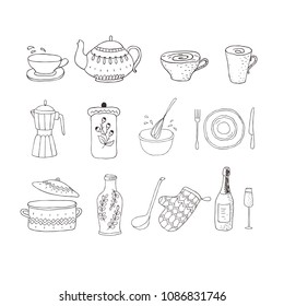 Set of kitchenware separated on the white background.