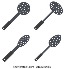 set of Kitchenware Steel Skimmer Slotted Spoon Holes Ladle. vector cartoon illustration. Kitchen Tool.  Element for logo or sign.