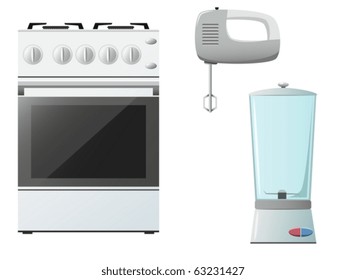 Set of kitchenware. Stove, mixer and blender.