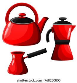 Set of kitchenware(kettle, ibrik) isolated on white background