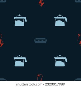 Set Kite, Homemade pie and Teapot on seamless pattern. Vector
