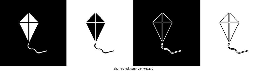 Set Kite icon isolated on black and white background.  Vector Illustration