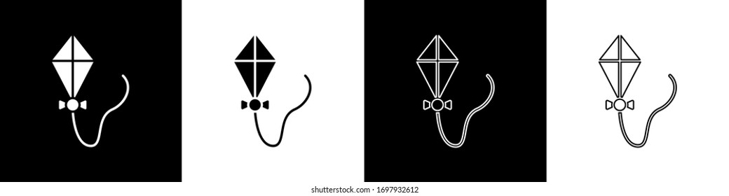 Set Kite icon isolated on black and white background.  Vector Illustration