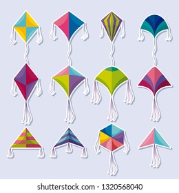 set of kites flying icon