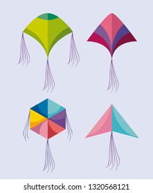 set of kites flying icon