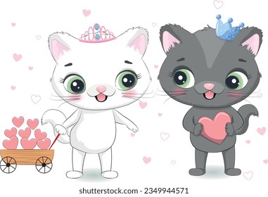 Set of kitten in love isolated